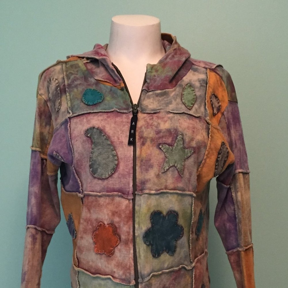 ARK Fair Trade Handmade Patchwork Cotton Zip-Up Hoodie - Size S